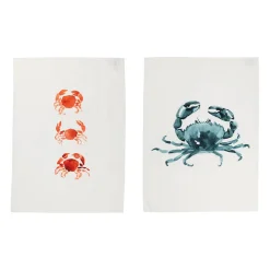 Lot de 2 torchons en coton blanc 50x70cm - Crustacé