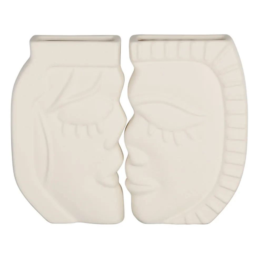 Lot de 2 vases visage en grès beige - Greeka