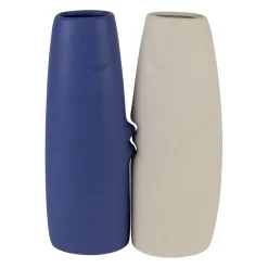 Lot de 2 vases visage en grès indigo et écru h30cm