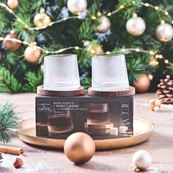 Lot de 2 verres a whisky support acacia d6xh7cm