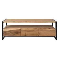 Meuble Tv 3 portes en acacia et pieds en fer noir - Brooklyn