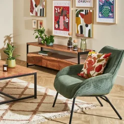 Meuble Tv 3 portes en acacia et pieds en fer noir - Brooklyn