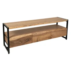 Meuble Tv 3 portes en acacia et pieds en fer noir - Brooklyn