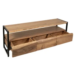 Meuble Tv 3 portes en acacia et pieds en fer noir - Brooklyn