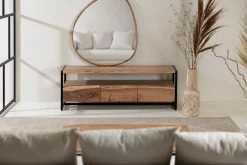 Meuble Tv 3 portes en acacia et pieds en fer noir - Brooklyn