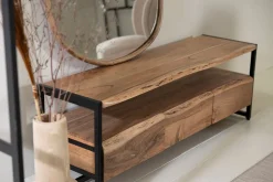 Meuble Tv 3 portes en acacia et pieds en fer noir - Brooklyn