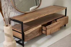 Meuble Tv 3 portes en acacia et pieds en fer noir - Brooklyn