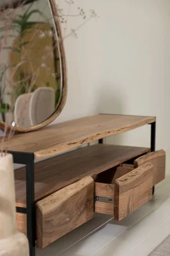 Meuble Tv 3 portes en acacia et pieds en fer noir - Brooklyn