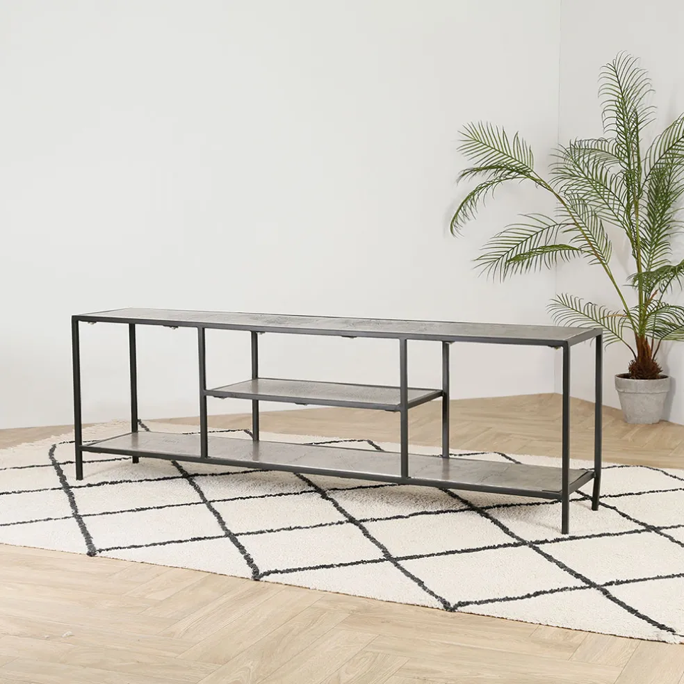 Meuble TV en acier et aluminium argenté L150cm - Felia