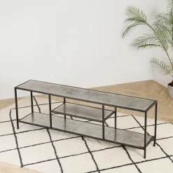 Meuble TV en acier et aluminium argenté L150cm - Felia