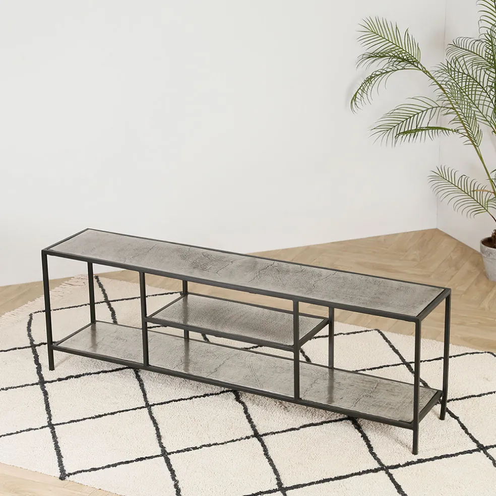 Meuble TV en acier et aluminium argenté L150cm - Felia