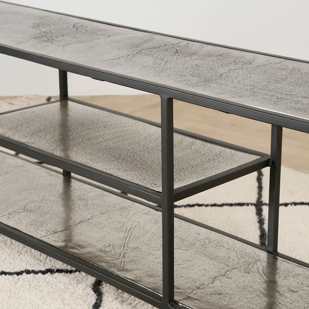 Meuble TV en acier et aluminium argenté L150cm - Felia