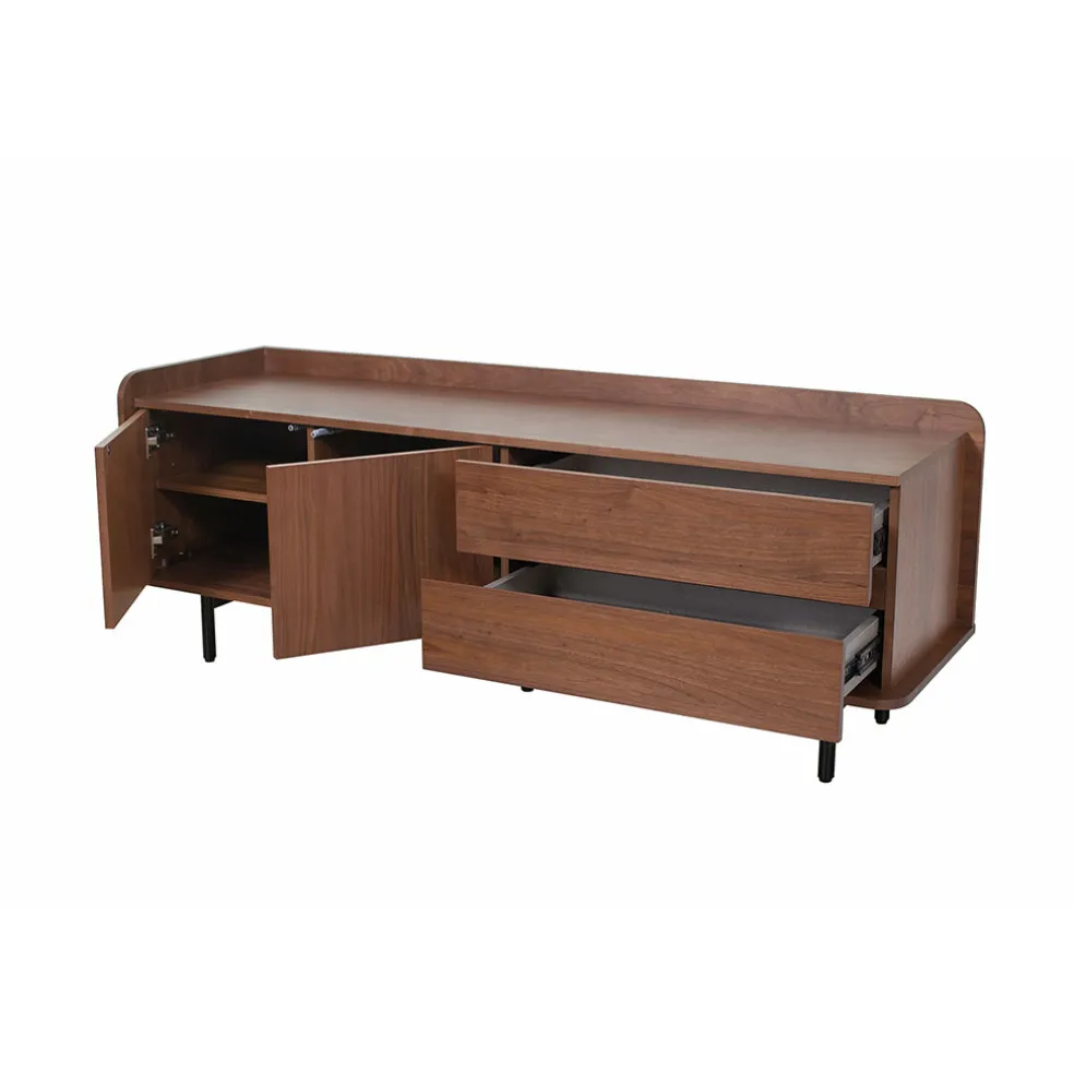 Meuble TV en placage noyer marron 150x55cm - Gino