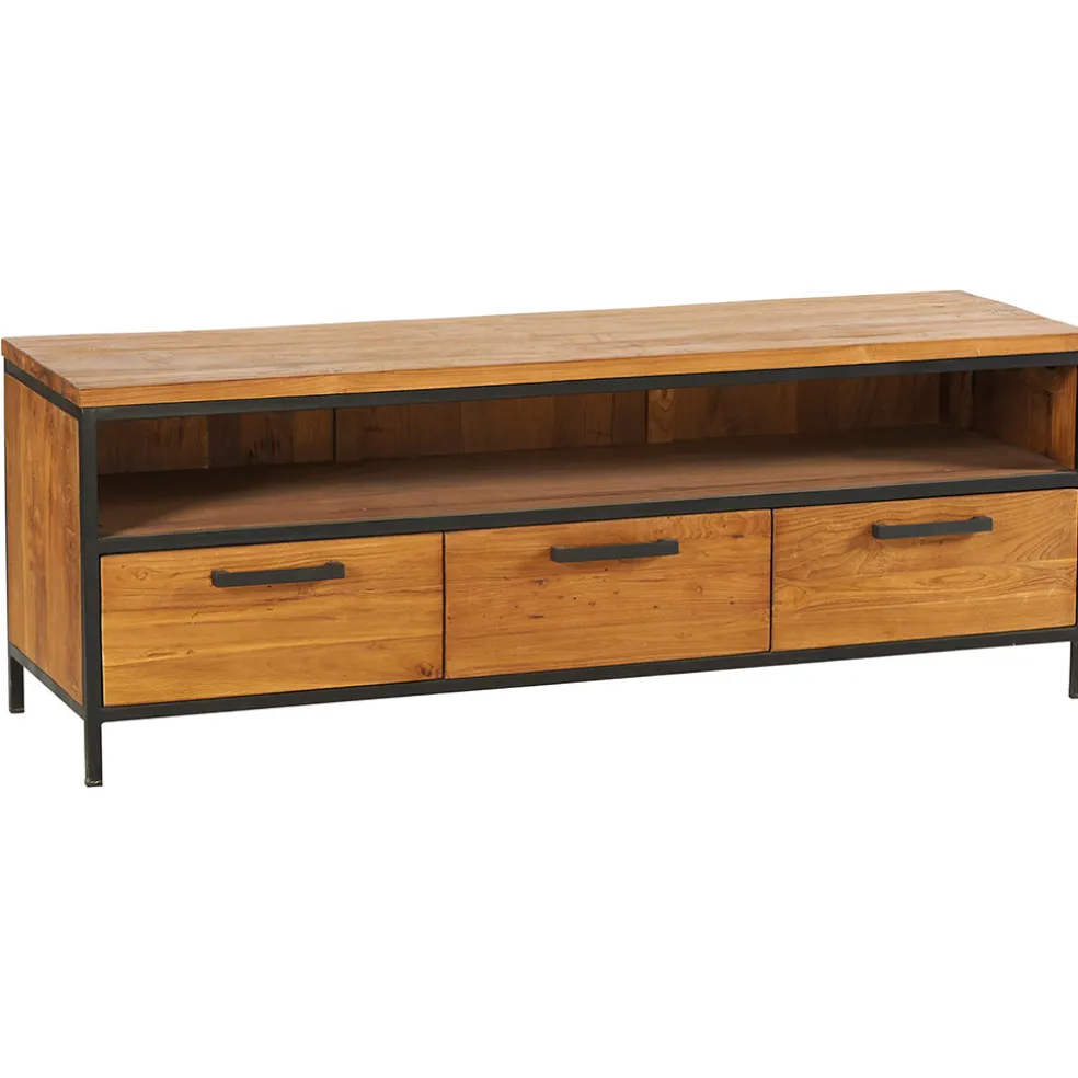 Meuble TV en teck massif 3 tiroirs L150cm - Alix