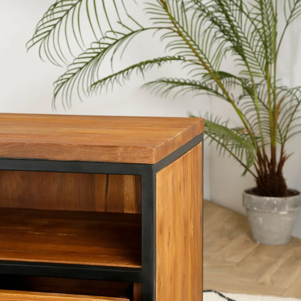 Meuble TV en teck massif 3 tiroirs L150cm - Alix