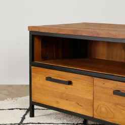 Meuble TV en teck massif 3 tiroirs L150cm - Alix