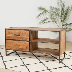 Meuble TV industriel en acacia et fer L120cm - Factory