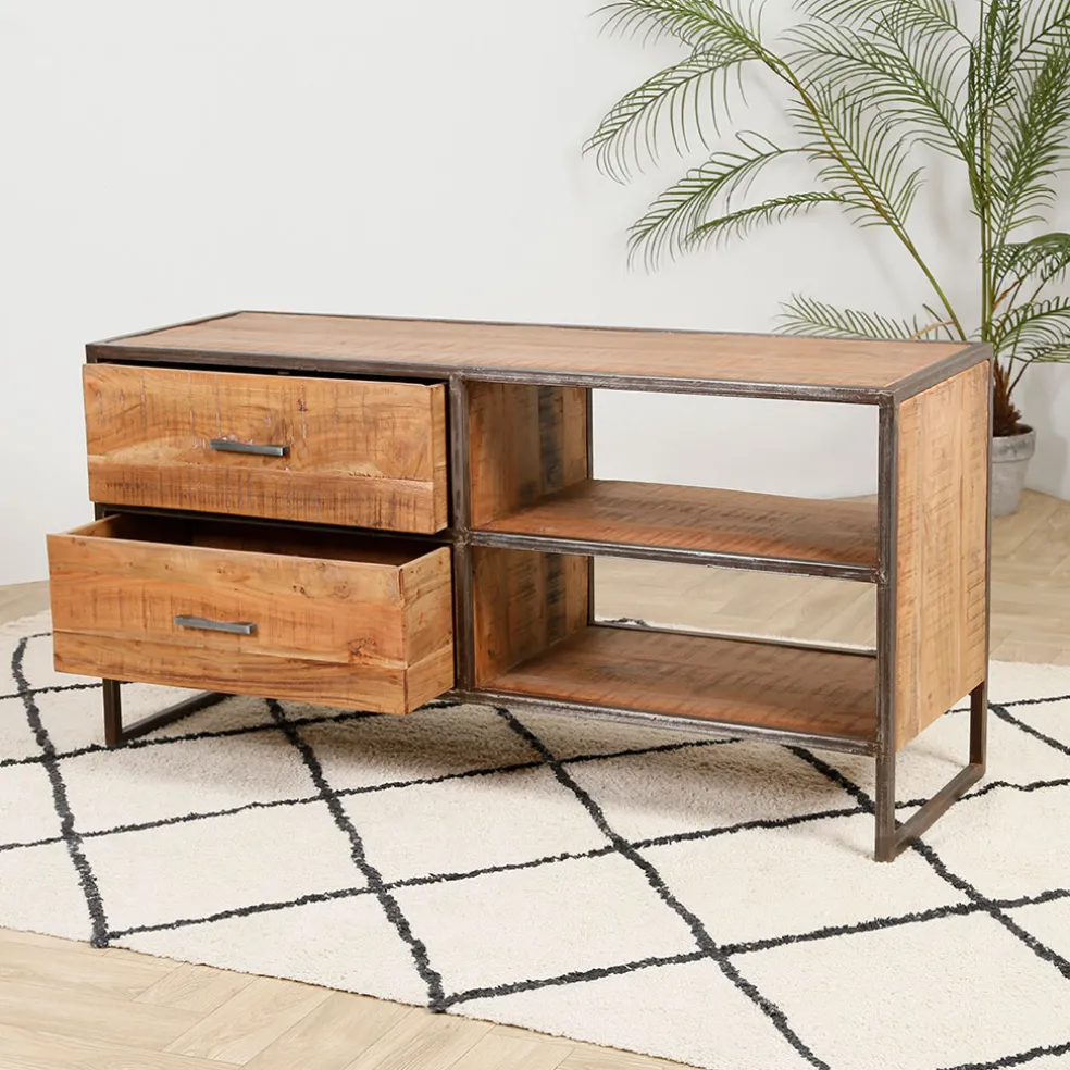 Meuble TV industriel en acacia et fer L120cm - Factory