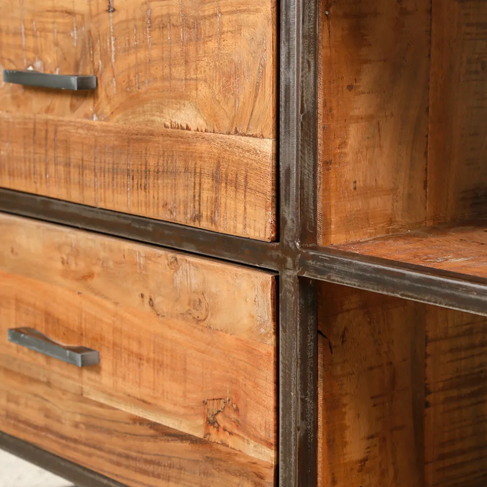 Meuble TV industriel en acacia et fer L120cm - Factory