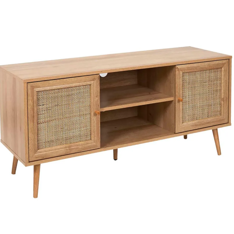 Meuble TV naturel en bois et cannage L115cm - Baia