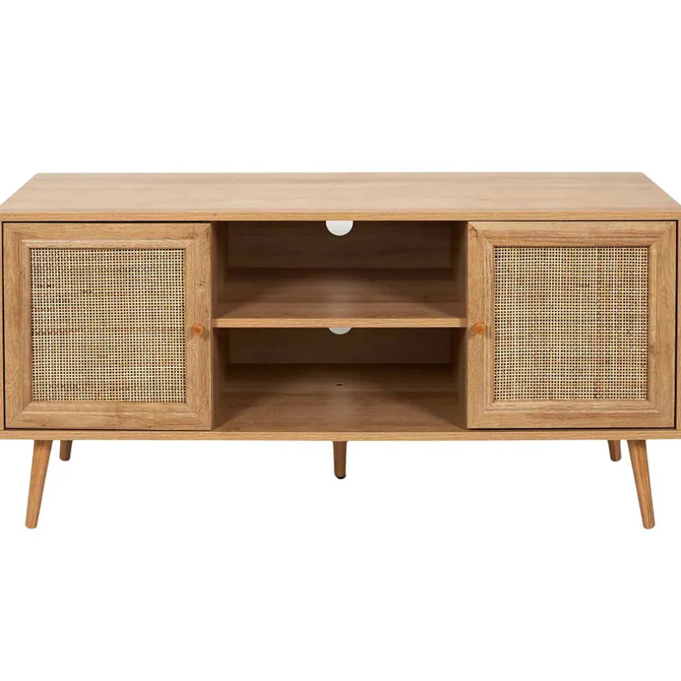 Meuble TV naturel en bois et cannage L115cm - Baia