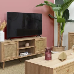 Meuble TV naturel en bois et cannage L115cm - Baia