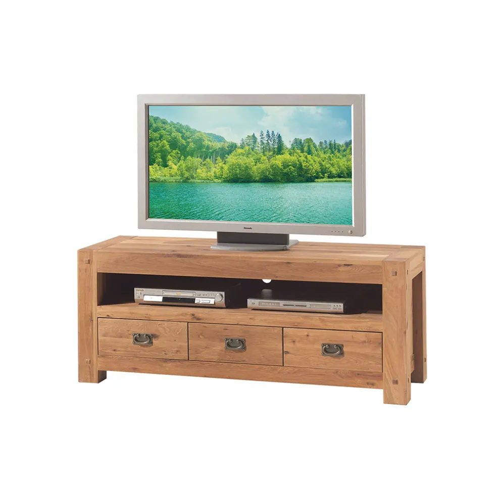 Meuble TV naturel en chêne massif L150cm - Landry