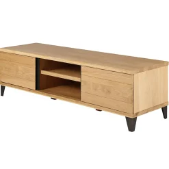 Meuble TV naturel en chêne 2 portes L150cm - Manny
