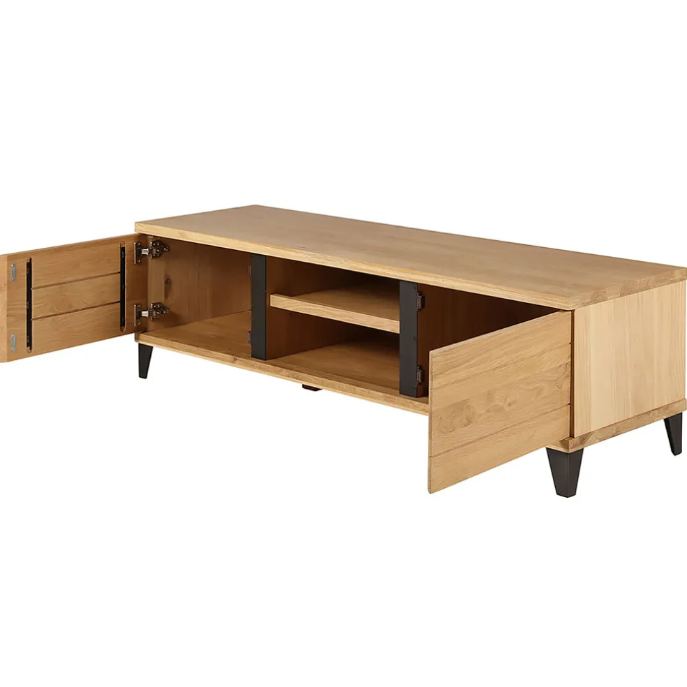 Meuble TV naturel en chêne 2 portes L150cm - Manny