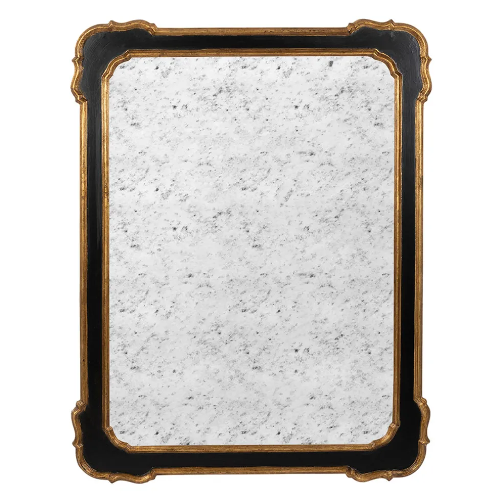 Miroir antique en bois noir et doré 80x105cm