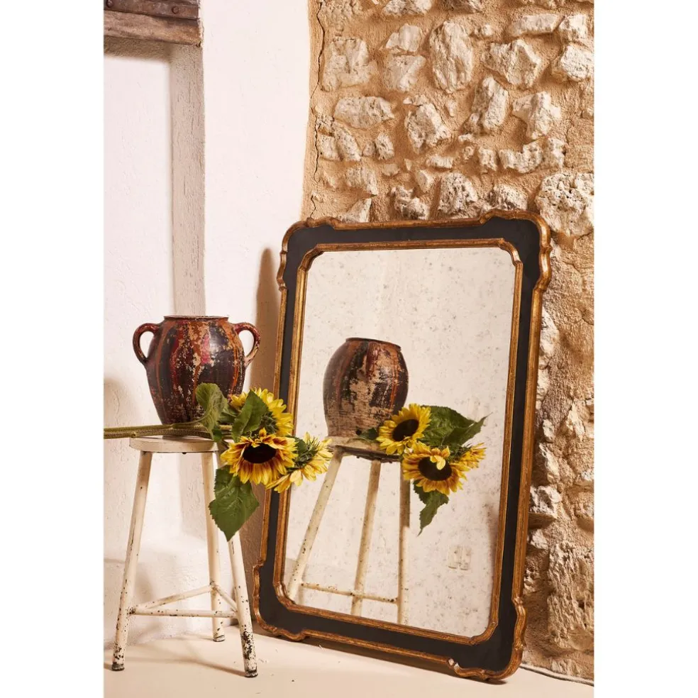 Miroir antique en bois noir et doré 80x105cm