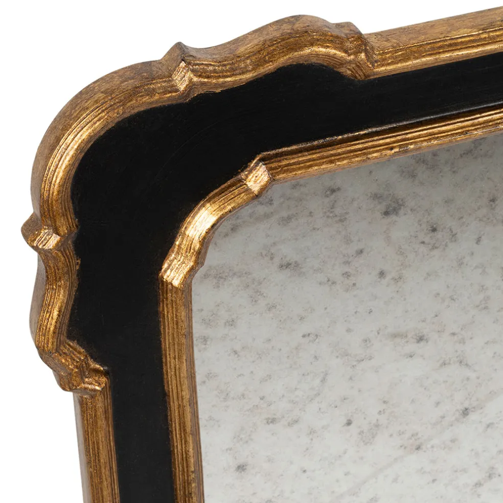 Miroir antique en bois noir et doré 80x105cm