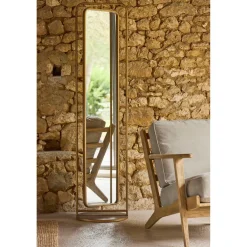 Miroir en fer et panneau de bois h169cm - Aziru
