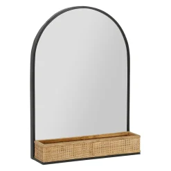 Miroir en fer noir arrondie avec étagere bambou naturel 50.5x70cm - Garden