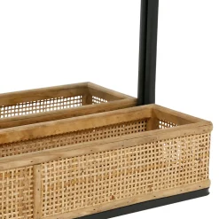 Miroir en fer noir arrondie avec étagere bambou naturel 50.5x70cm - Garden