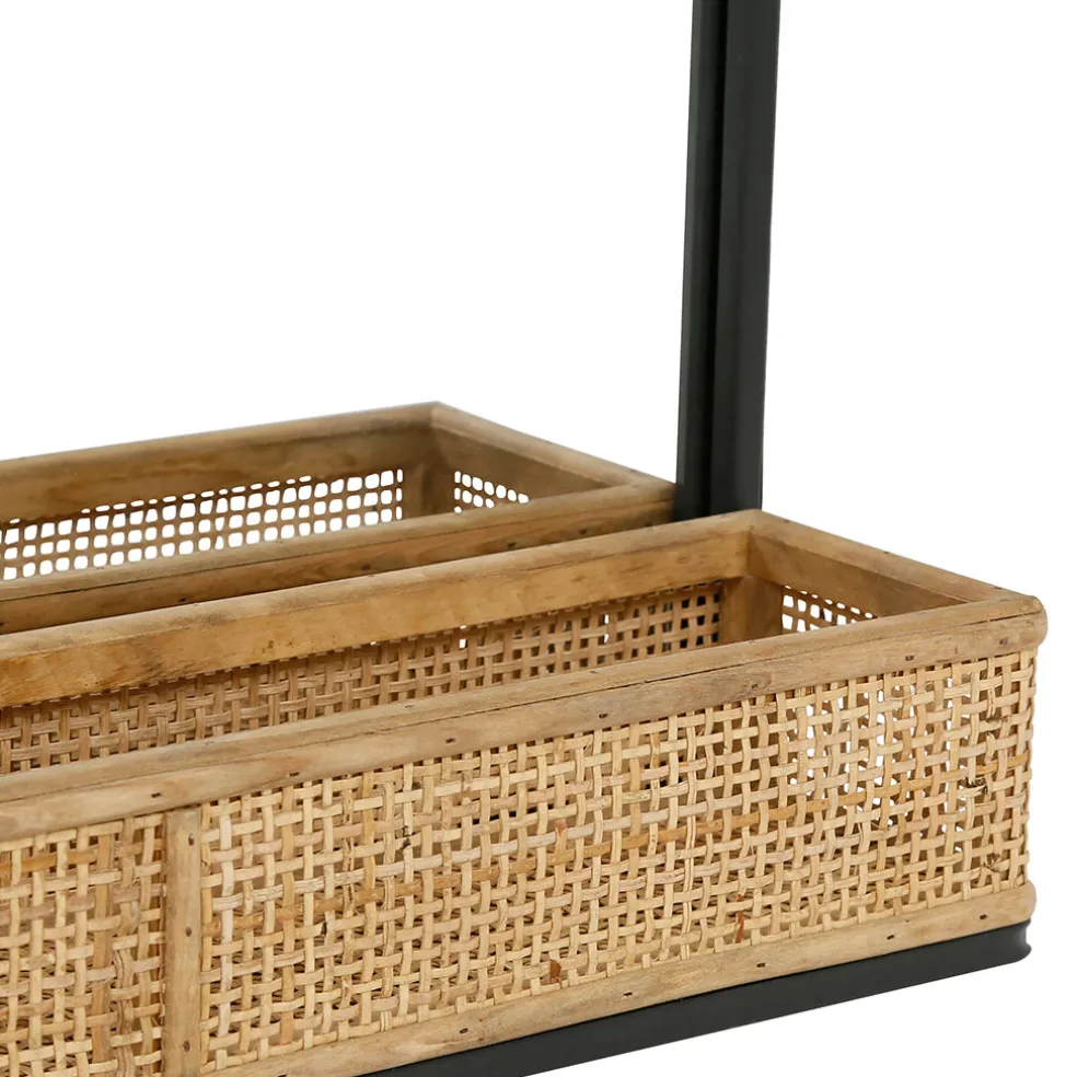 Miroir en fer noir arrondie avec étagere bambou naturel 50.5x70cm - Garden