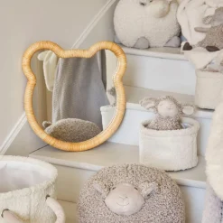 Miroir ourson en rotin et contreplaqué 40x42cm - Songes