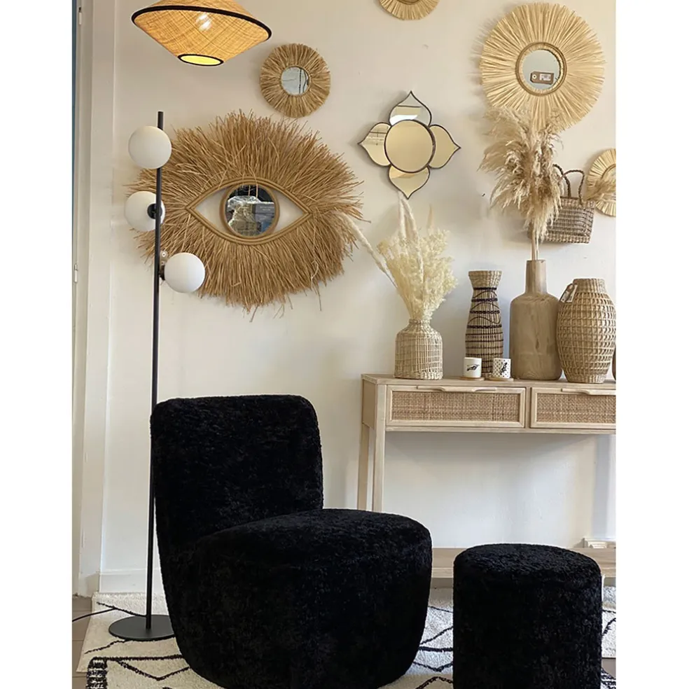 Miroir rond en raphia naturel d47cm - Efia