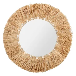 Miroir rond en raphia naturel d52cm - cauri