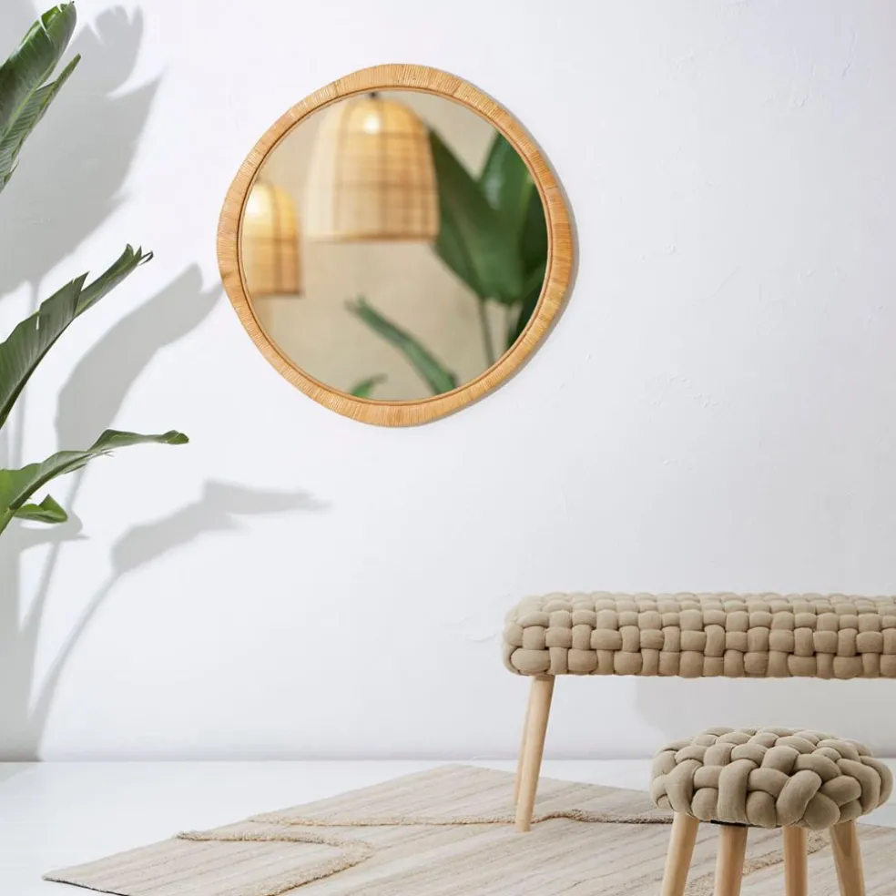Miroir rond en rotin d87cm - Rotin