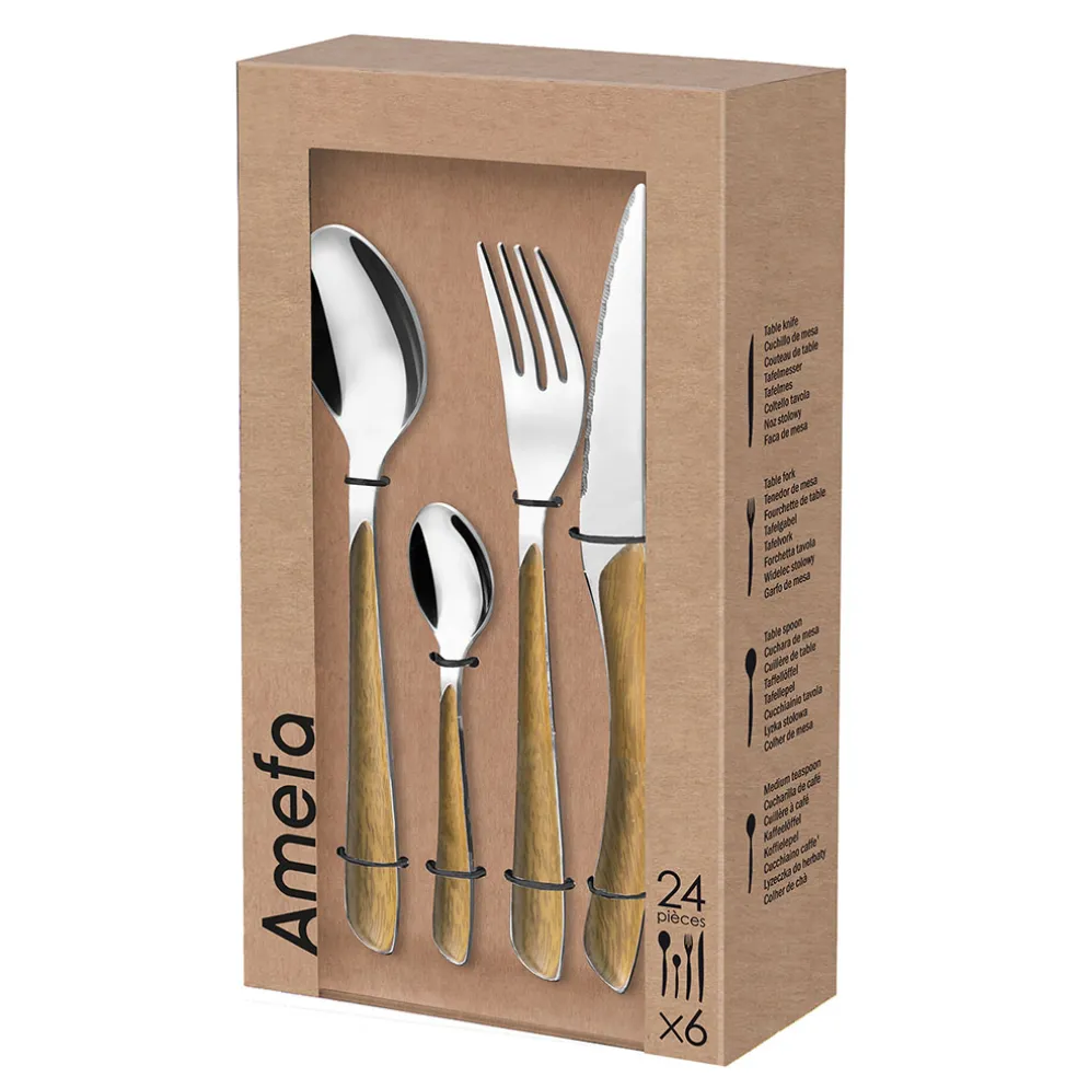 Ménagère 24 pièces acier et effet bois - Eclat