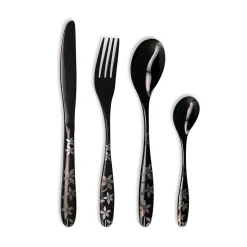 Ménagère 16 pièces en inox noir motif printemps