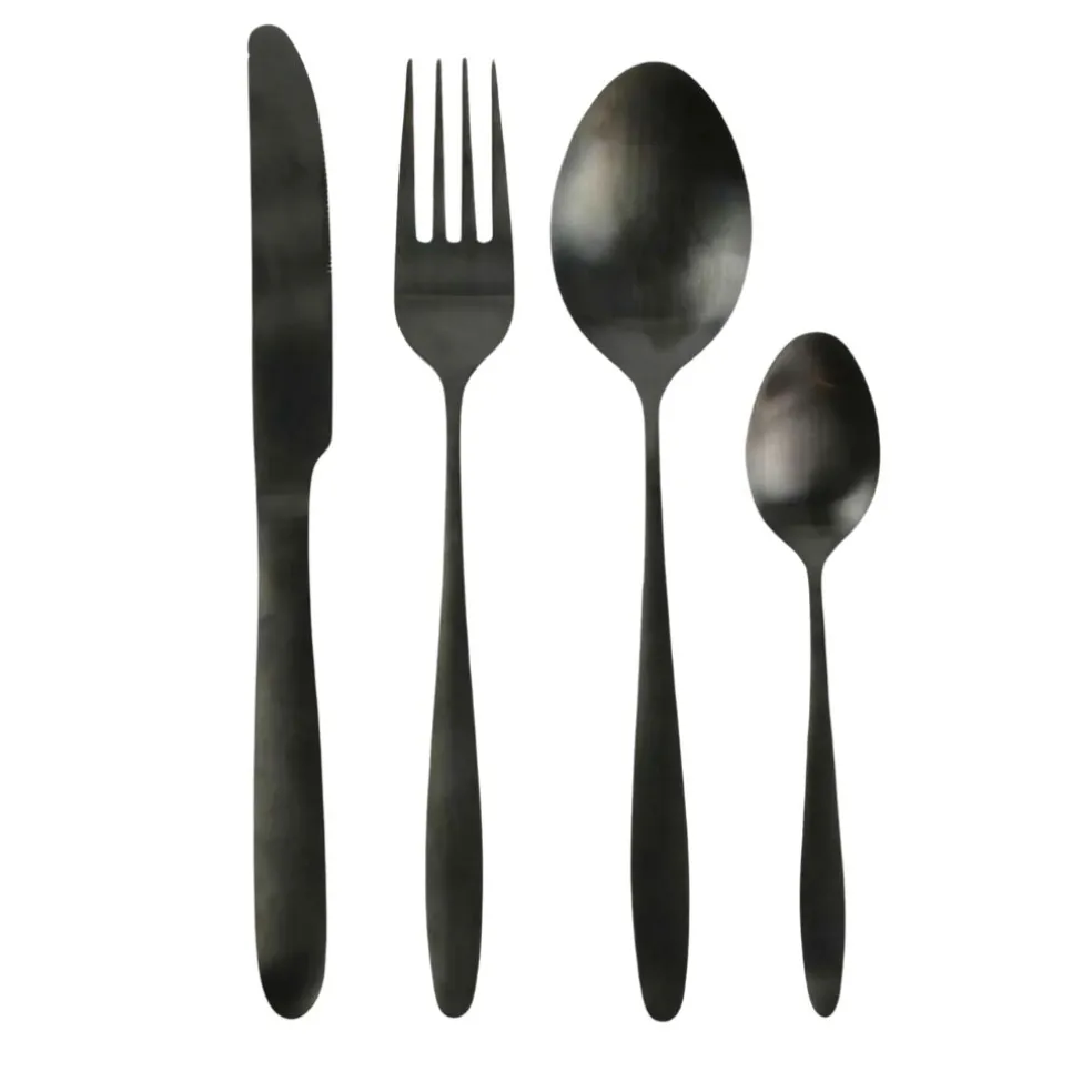 Ménagère 16 pièces noir en acier inoxydable