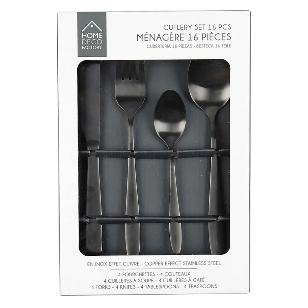 Ménagère 16 pièces noir en acier inoxydable