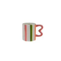 Mug en dolomite rayé avec anse rose