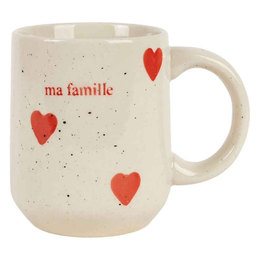 Mug en grès blanc et rouge moucheté 35cl - Famille