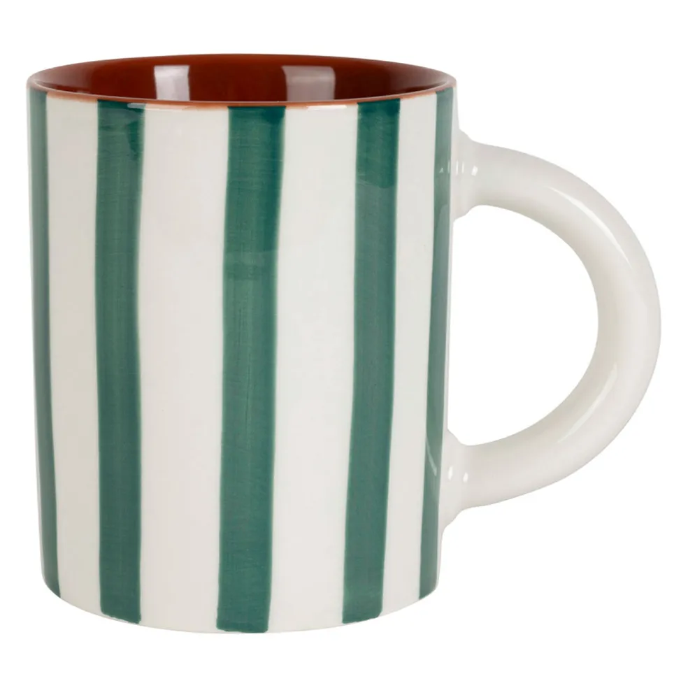 Mug en grès rayé émeraude et blanc 40cl - Alaria
