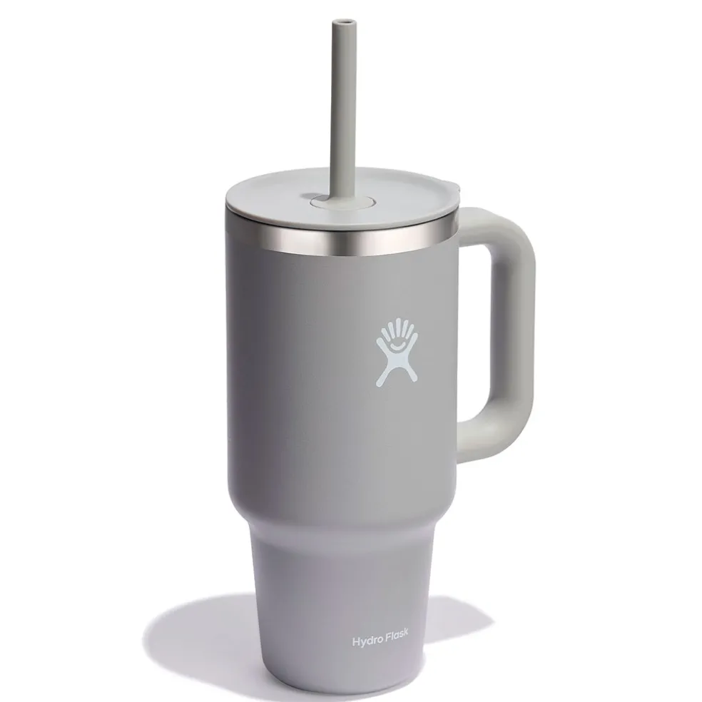 Mug isotherme avec poignée et paille gris 946ml