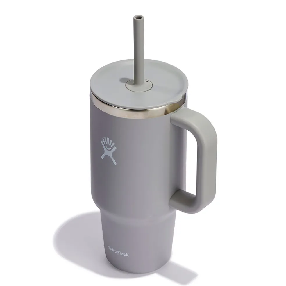 Mug isotherme avec poignée et paille gris 946ml