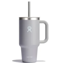 Mug isotherme avec poignée et paille gris 946ml